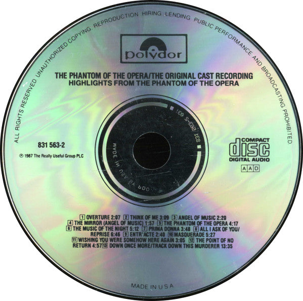 Andrew Lloyd Webber, Michael Crawford, Sarah Brightman, Steve Barton - Highlights From The Phantom Of The Opera (The Original Cast Recording) (CD) - Discogs image 3