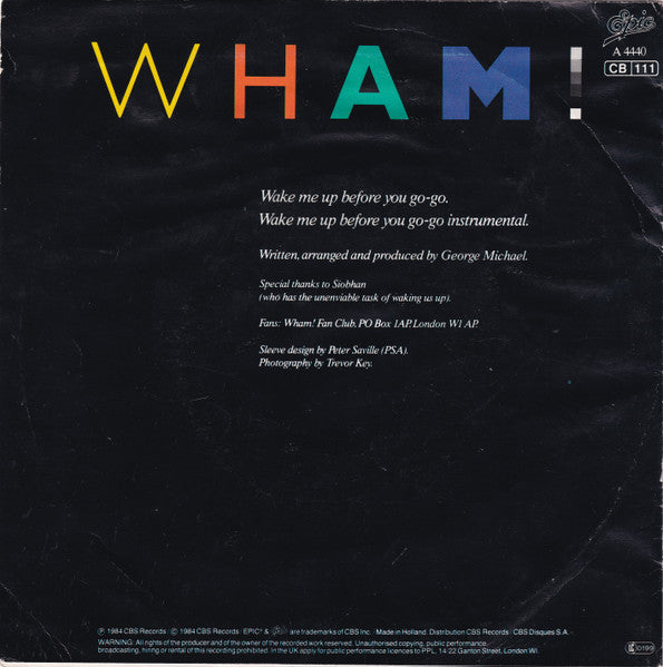 Wham! - Wake Me Up Before You Go-Go (7") - Discogs image 2