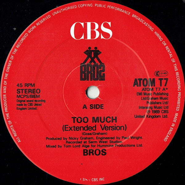 Bros - Too Much (12") - Discogs image 3