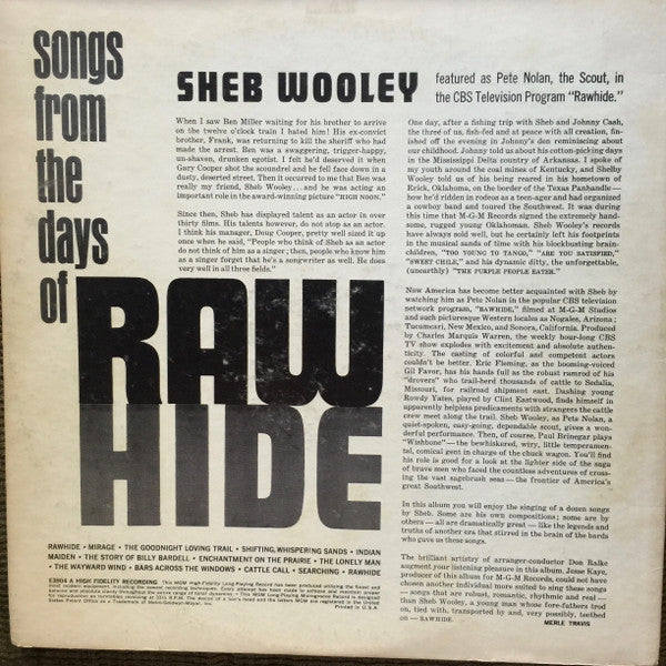 Sheb Wooley - Songs From The Days Of Rawhide (LP) - Discogs image 2