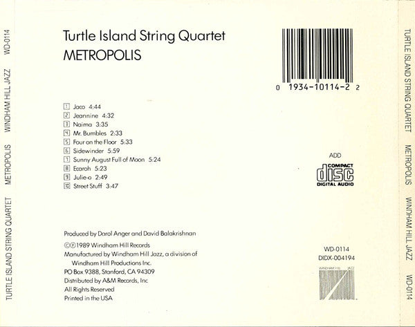 Turtle Island String Quartet - Metropolis (CD) - Discogs image 2