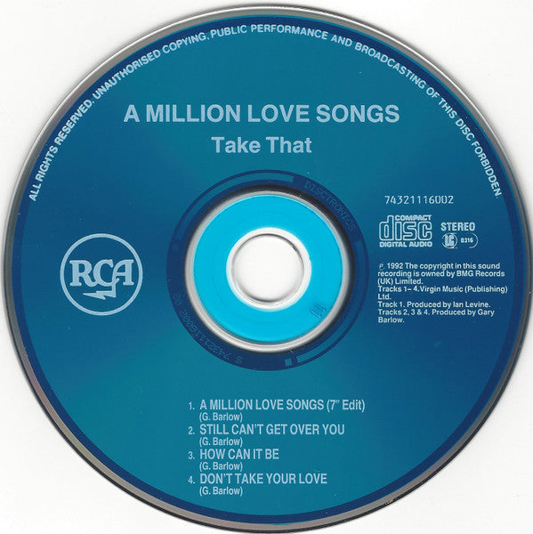 Take That - A Million Love Songs - The Love Songs E.P. (CD) - Discogs image 3