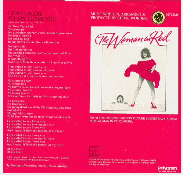 Stevie Wonder - I Just Called To Say I Love You (7") - Discogs image 2