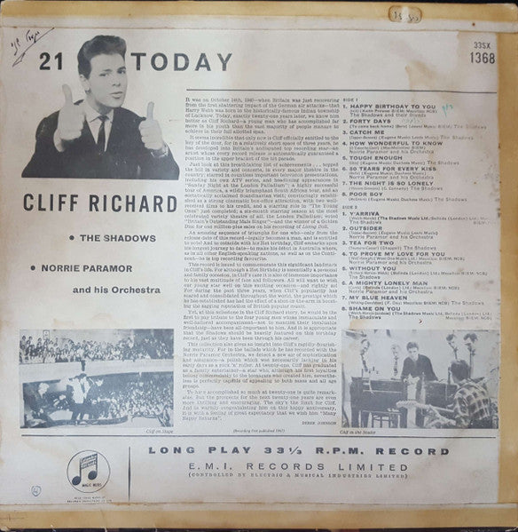 Cliff Richard - 21 Today (LP) - Discogs image 2