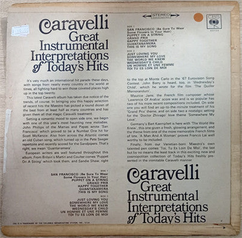 Caravelli - The World Of Caravelli: Great Instrumental Interpretations Of Today's Hits (LP) - Discogs image 2
