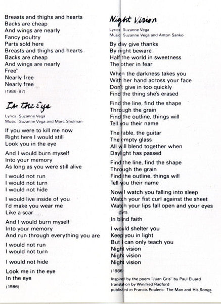 Suzanne Vega - Solitude Standing (Cassette) - Discogs image 7
