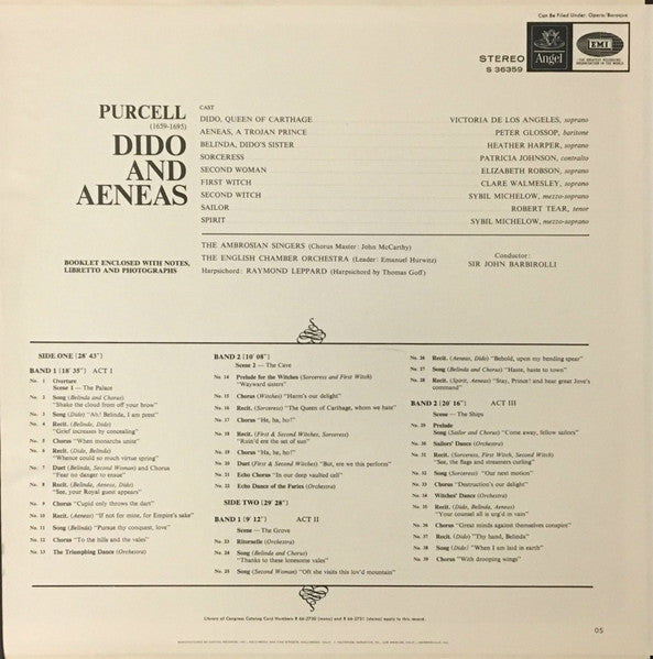 Henry Purcell : Victoria De Los Angeles, Peter Glossop, Heather Harper, Patricia Johnson (3), Elizabeth Robson, Clare Walmesley, Sybil Michelow, Robert Tear, Ambrosian Singers, The, English Chamber Orchestra, Raymond Leppard, Sir John Barbirolli - Dido An - Discogs image 2