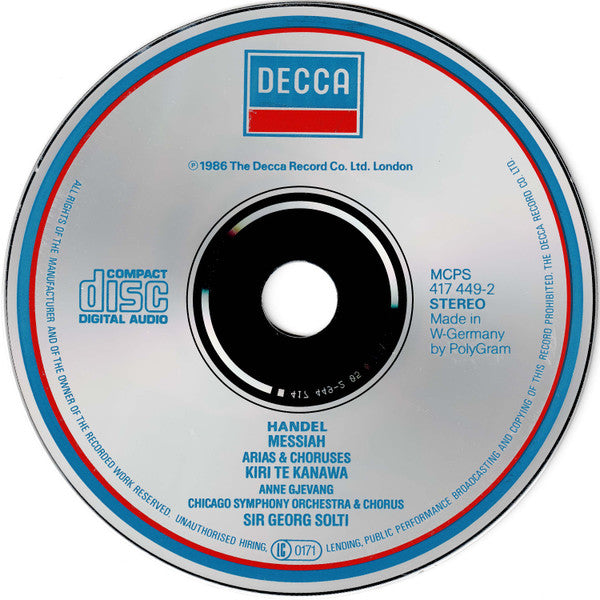 Georg Friedrich Händel, Kiri Te Kanawa, Anne Gjevang, Chicago Symphony Orchestra & Chicago Symphony Chorus, Georg Solti - Messiah Arias & Choruses (CD) - Discogs image 3