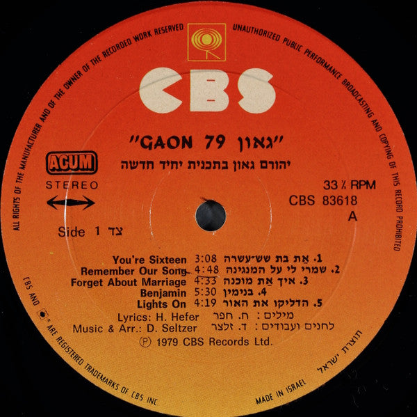 Yehoram Gaon - Gaon 79 (LP) - Discogs image 3