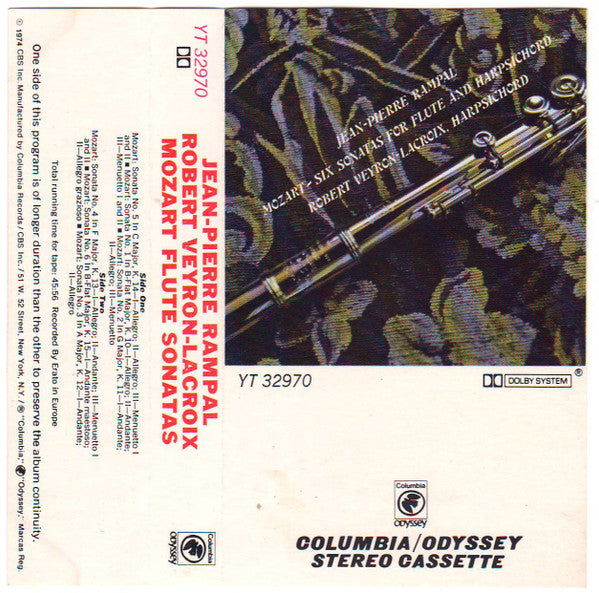Wolfgang Amadeus Mozart / Jean-Pierre Rampal, Robert Veyron-Lacroix - Six Sonatas For Flute And Harpsichord (Cassette)