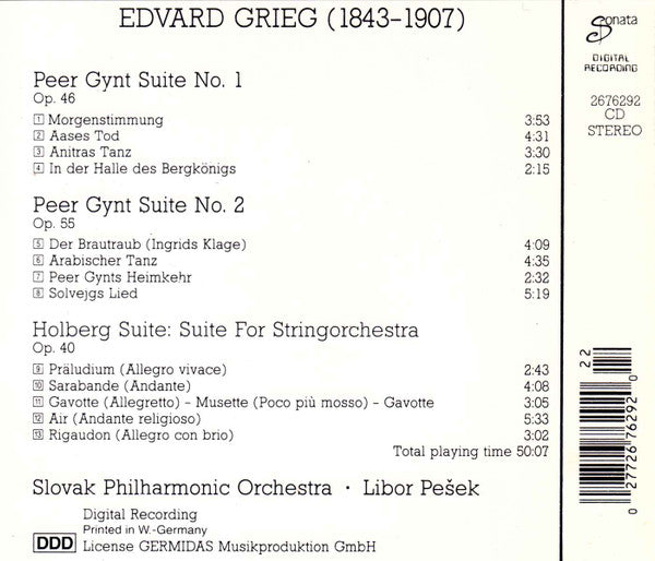 Edvard Grieg, Slovak Philharmonic Orchestra, Libor Pešek - Peer Gynt Suites 1 & 2 - Holberg Suite (CD) - Discogs image 5