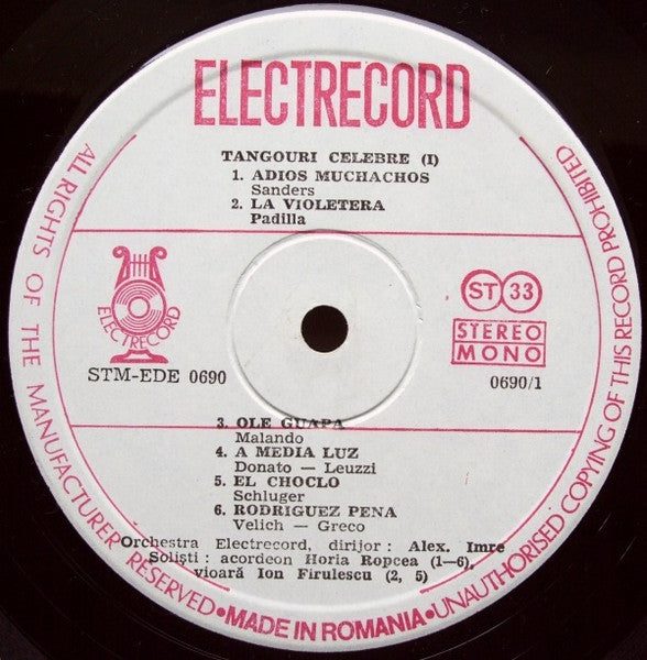 Orchestra Electrecord , Dirijor Alexandru Imre - Tangouri Celebre (I) (LP) - Discogs image 3