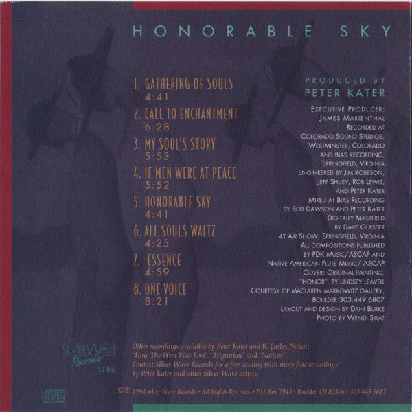 Peter Kater & R. Carlos Nakai, David Darling, Paul McCandless, Mark Miller (4) - Honorable Sky (CD) - Discogs image 7