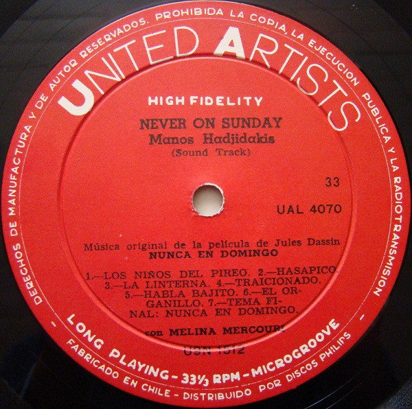 Manos Hadjidakis - Nunca En Domingo (LP) - Discogs image 4