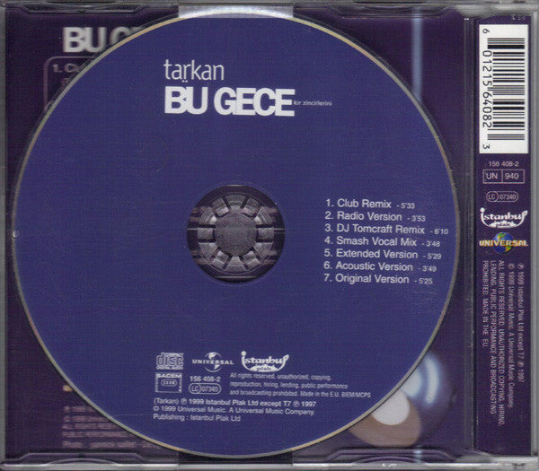 Tarkan - Bu Gece (Kir Zincirlerini) (CD) - Discogs image 2