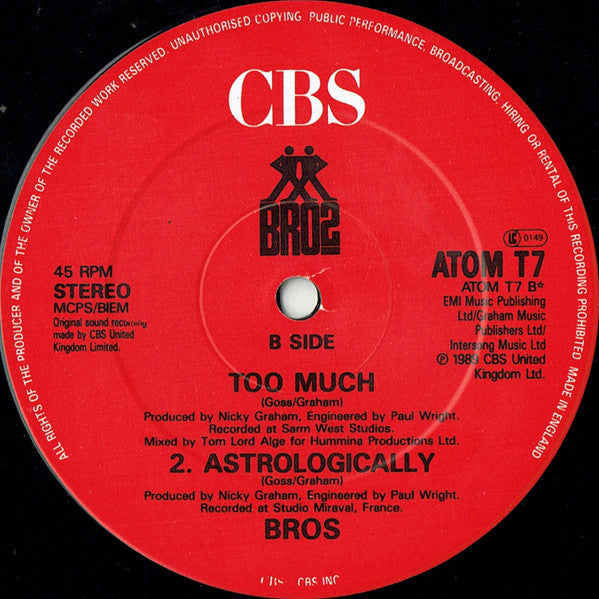 Bros - Too Much (12") - Discogs image 4