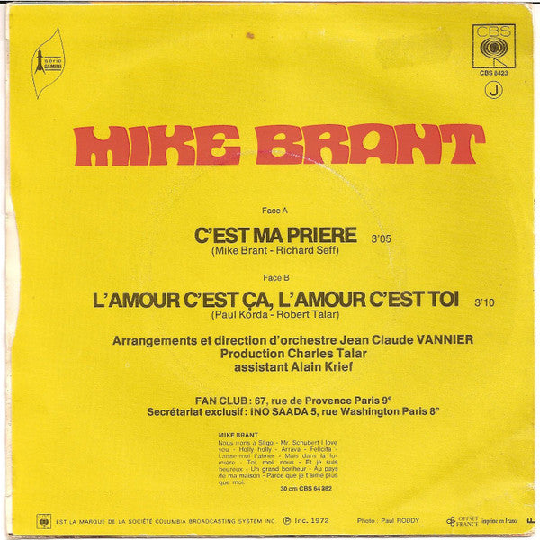 Mike Brant - C'est Ma Prière (7") - Discogs image 2