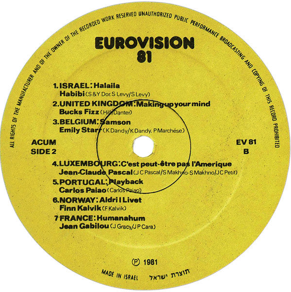 Various - Eurovision 81 (LP) - Discogs image 4