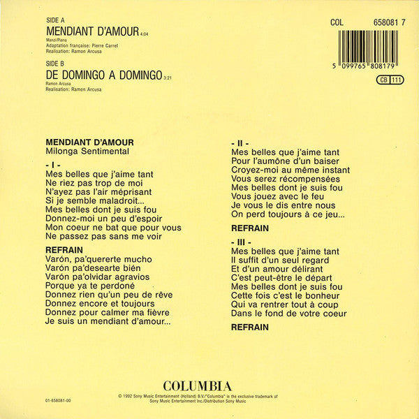 Julio Iglesias - Mendiant D'Amour (7") - Discogs image 2
