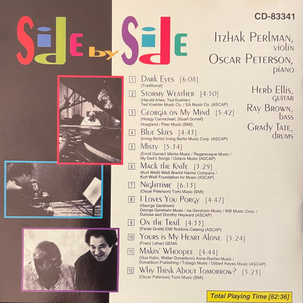 Itzhak Perlman, Oscar Peterson - Side By Side (CD) - Discogs image 2
