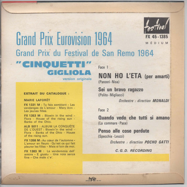 Gigliola Cinquetti - Non Ho L'eta - Version Originale (7") - Discogs image 2