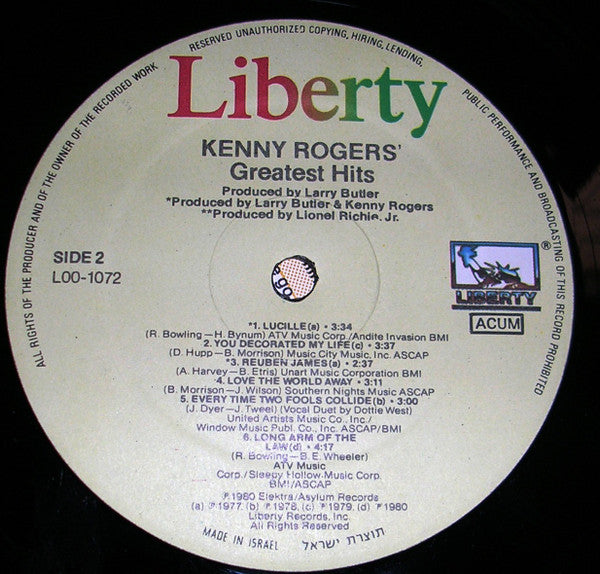Kenny Rogers - Greatest Hits (LP) - Discogs image 3