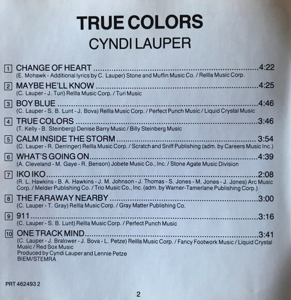 Cyndi Lauper - True Colors (CD) - Discogs image 4