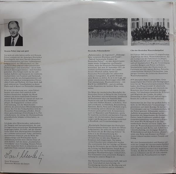 Chor Der Hessischen Wasserschutzpolizei, Polizeiorchester Hessen, Polizeichor Darmstadt 1925, Polizeichor Frankfurt, Polizeichor Fulda, Polizeichor Marburg - Hessens Polizei Singt Und Spielt (2xLP) - Discogs image 3
