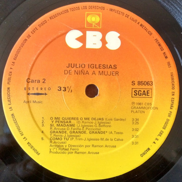 Julio Iglesias - De Niña A Mujer (LP) - Discogs image 6