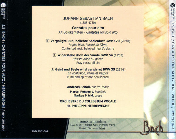 Johann Sebastian Bach, Andreas Scholl, Collegium Vocale, Philippe Herreweghe - Cantates Pour Alto (= Alt-Solokantaten) (CD) - Discogs image 2
