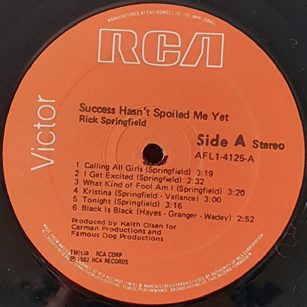 Rick Springfield - Success Hasn't Spoiled Me Yet (LP) - Discogs image 4