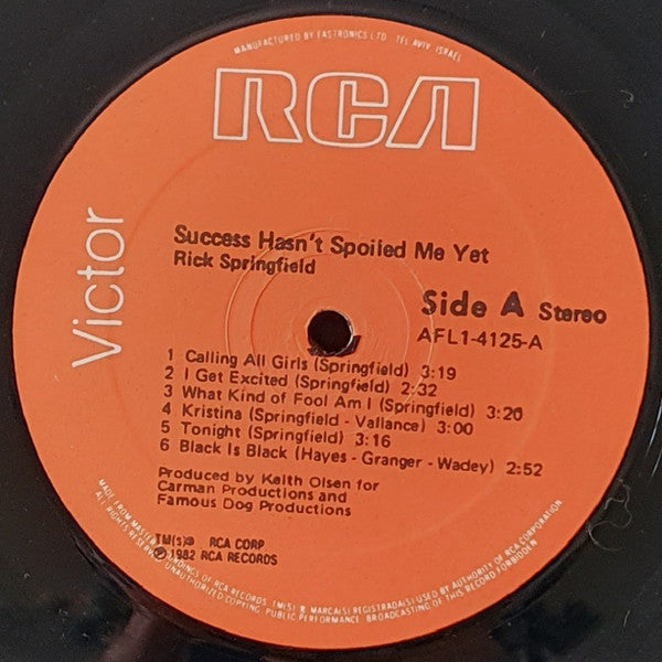 Rick Springfield - Success Hasn't Spoiled Me Yet (LP) - Discogs image 3