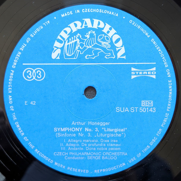 Arthur Honegger - Czech Philharmonic Orchestra, The, Serge Baudo - Symphonies No. 2 And No. 3 (LP) - Discogs image 4