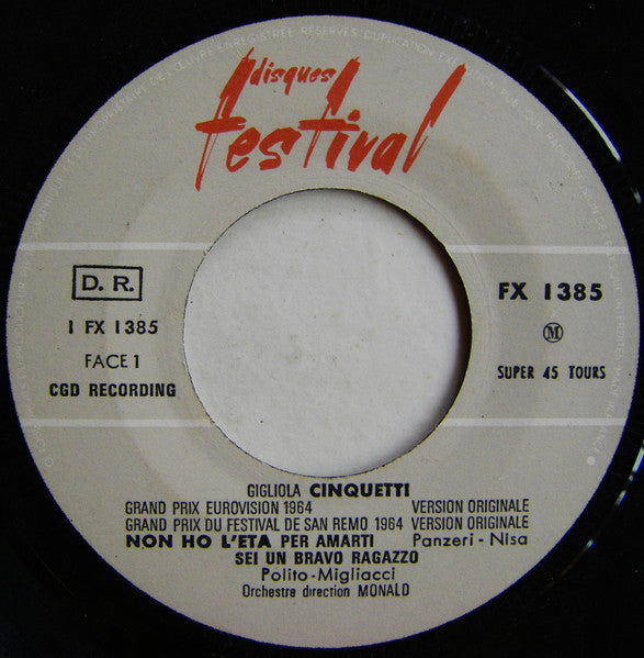 Gigliola Cinquetti - Non Ho L'Eta (Version Originale) (7") - Discogs image 3