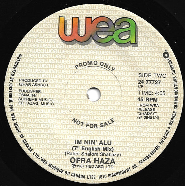 Ofra Haza - Im Nin' Alu (7") - Discogs image 2