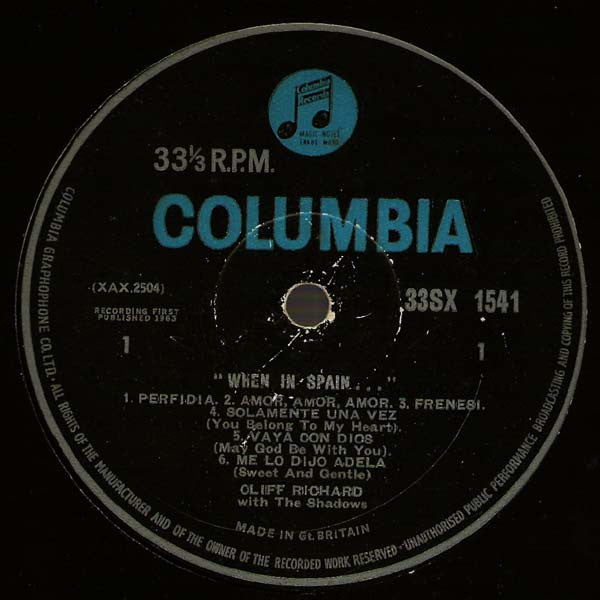 Cliff Richard & The Shadows - When In Spain... (LP) - Discogs image 3