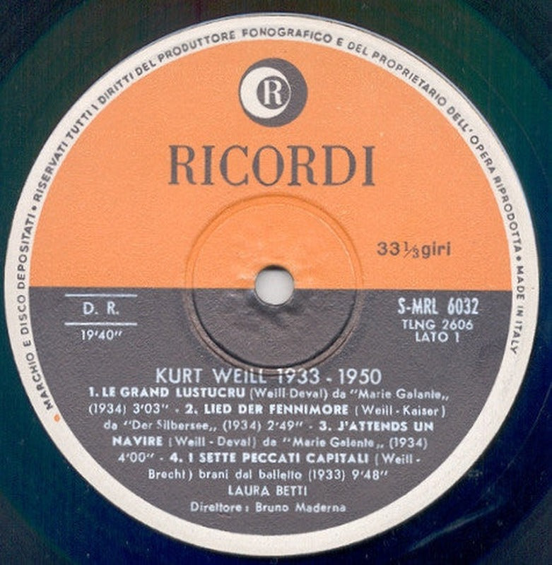 Laura Betti - Kurt Weill 1933-1950 (LP) - Discogs image 3