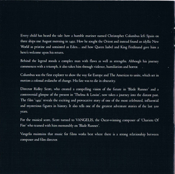 Vangelis - 1492 – Conquest Of Paradise (Music From The Original Soundtrack) (CD) - Discogs image 5