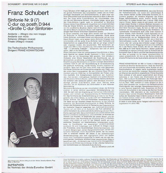 Franz Schubert / Czech Philharmonic Orchestra, The / Franz Konwitschny - Große Sinfonie Nr. 9 C-dur (LP) - Discogs image 2