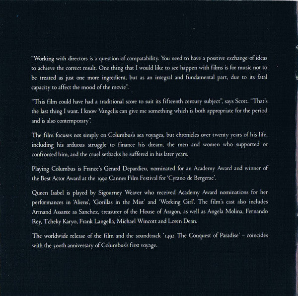 Vangelis - 1492 – Conquest Of Paradise (Music From The Original Soundtrack) (CD) - Discogs image 7