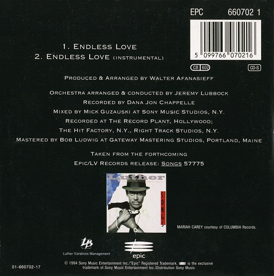 Luther Vandross & Mariah Carey - Endless Love (CD) - Discogs image 2