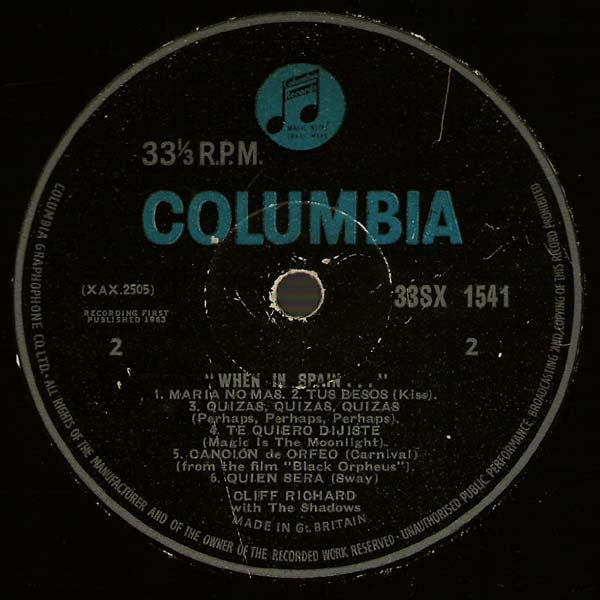 Cliff Richard & The Shadows - When In Spain... (LP) - Discogs image 4