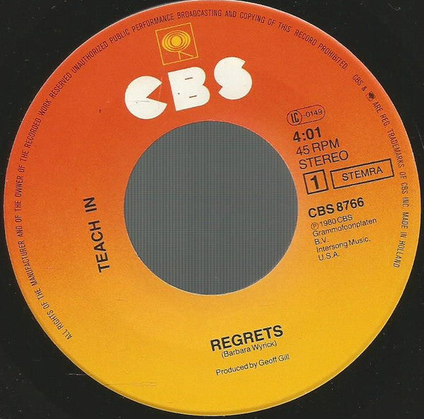 Teach-In - Regrets (7") - Discogs image 3