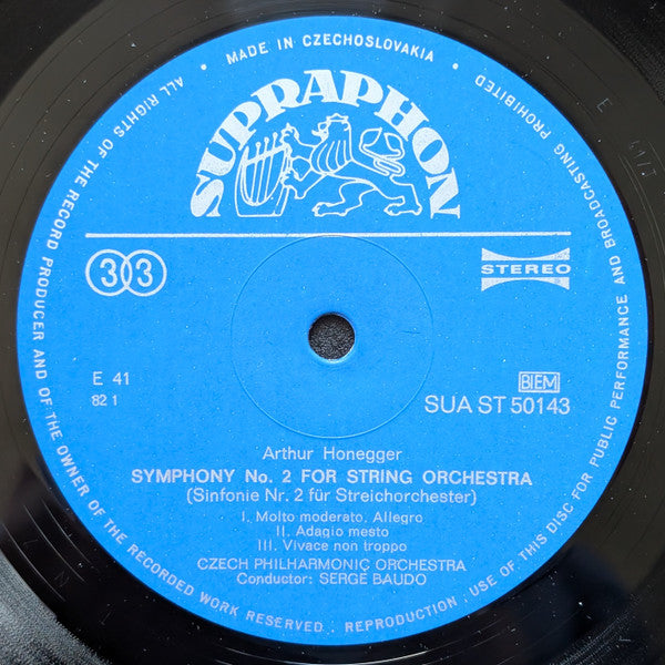 Arthur Honegger - Czech Philharmonic Orchestra, The, Serge Baudo - Symphonies No. 2 And No. 3 (LP) - Discogs image 3