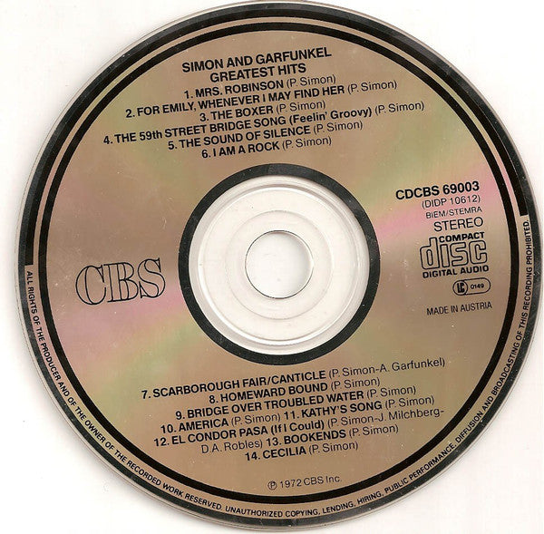 Simon & Garfunkel - Simon And Garfunkel's Greatest Hits (CD) - Discogs image 3