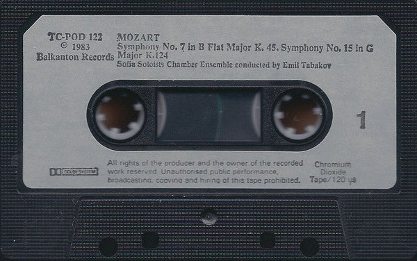 Wolfgang Amadeus Mozart, Sofia Soloists Chamber Orchestra, Emil Tabakov - Symphonies Nos. 7, 15 & 21 (Cassette) - Discogs image 3
