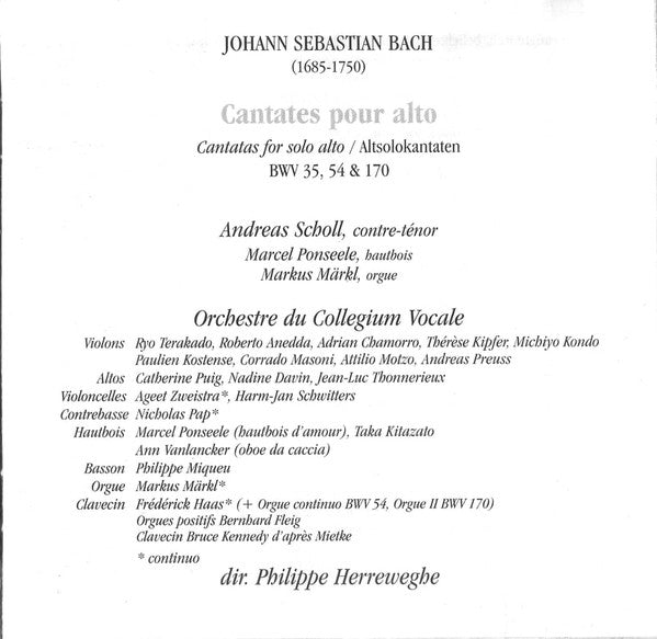 Johann Sebastian Bach, Andreas Scholl, Collegium Vocale, Philippe Herreweghe - Cantates Pour Alto (= Alt-Solokantaten) (CD) - Discogs image 4