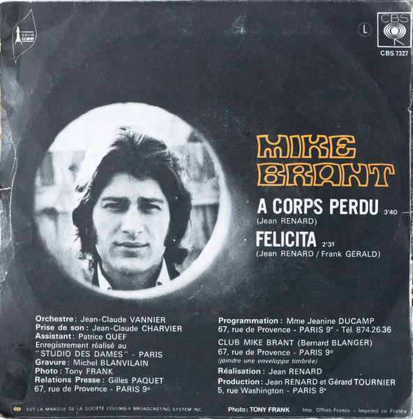 Mike Brant - À Corps Perdu (7") - Discogs image 2