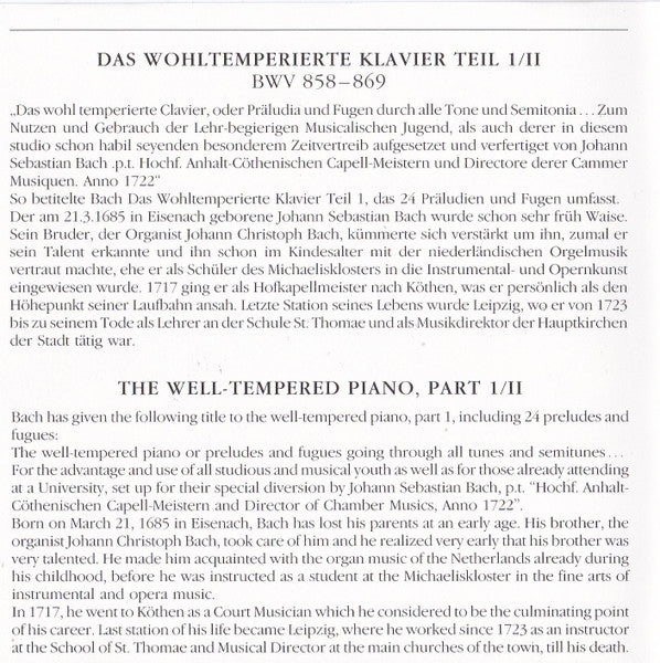 Johann Sebastian Bach, Christiane Jaccottet - Das Wohltemperierte Klavier, Teil I, Vol. 2 (CD) - Discogs image 2