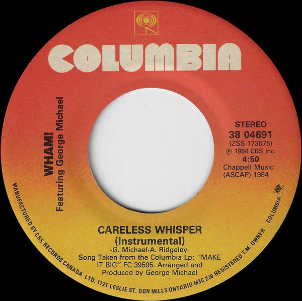 Wham! Featuring George Michael - Careless Whisper (7") - Discogs image 2